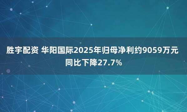 胜宇配资 华阳国际2025年归母净利约9059万元 同比下降27.7%